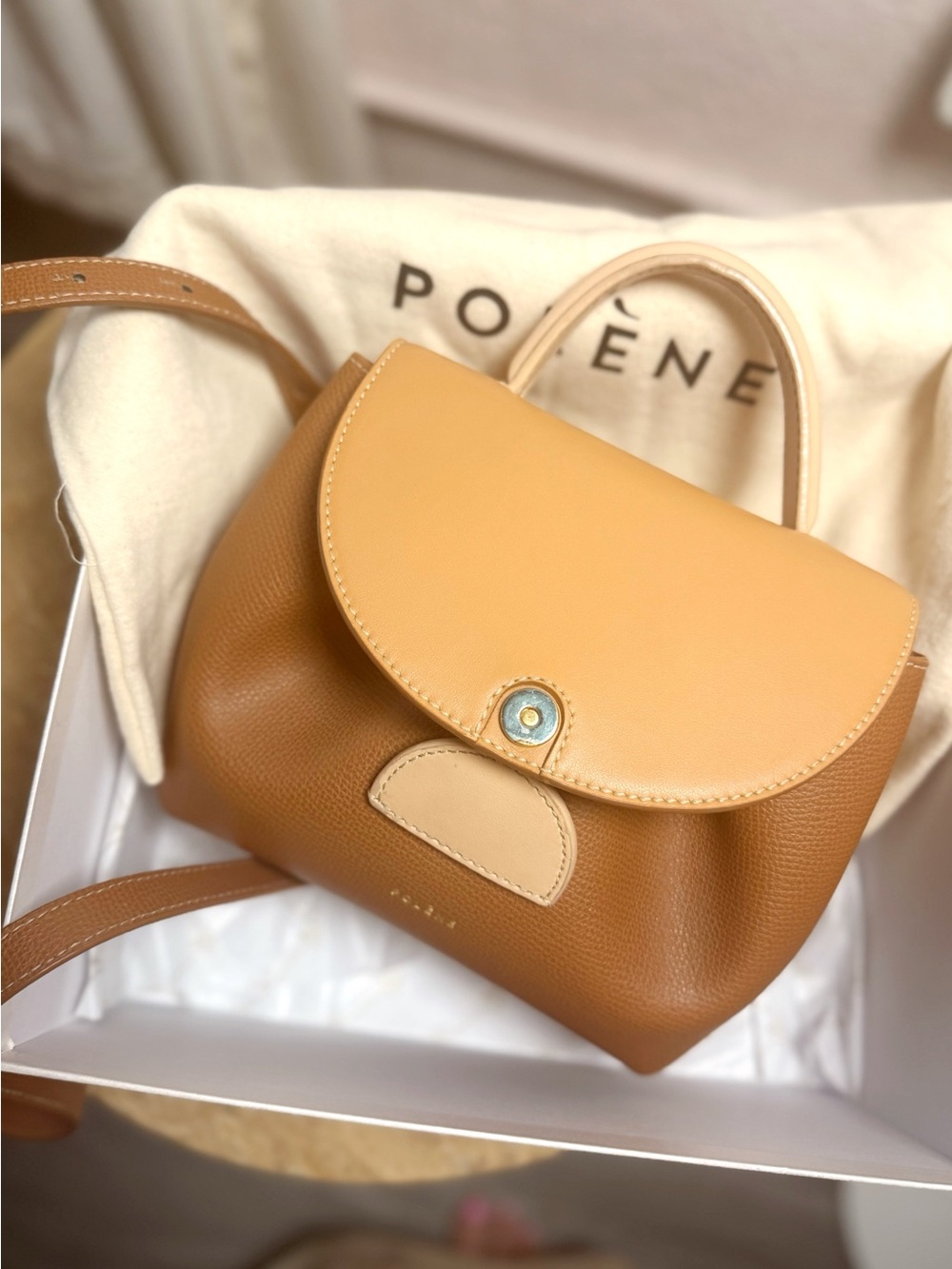 Polene Two-Tone Tan and Cream Top-Handle Satchel